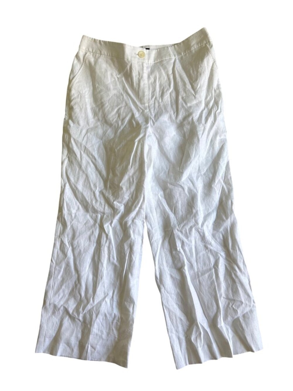 Talbots Women's Sz 14 White 100% Linen Blend Petite Wide-Leg Pants